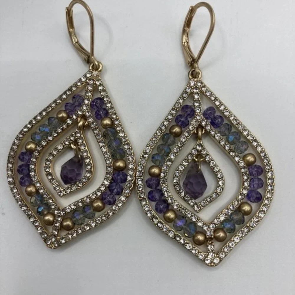 Lonna & Lilly beaded chandelier Pave Crystals Gold Tone Purple Drop ‎  EARRINGS